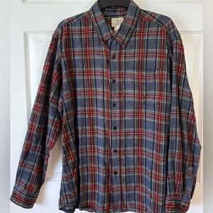 Vintage LL Bean Flannel Shirt Gray Red Plaid Button Down Size Large (52)